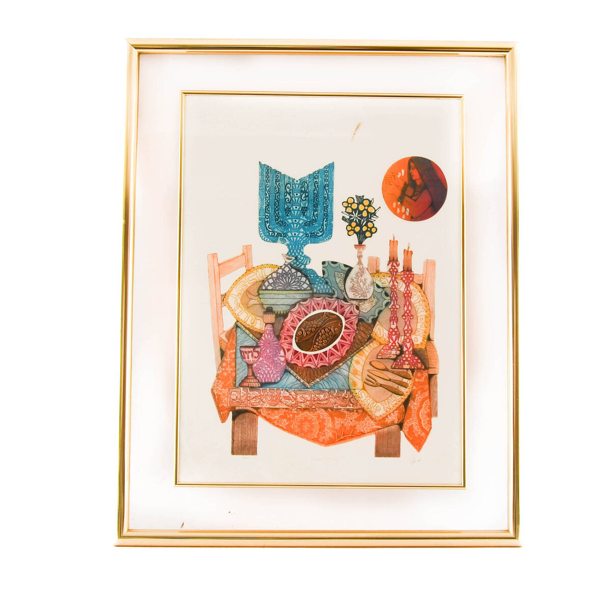 Framed Signed Amram Ebgi "Shabbot Table" Limited-Edition Lithograph 39/50