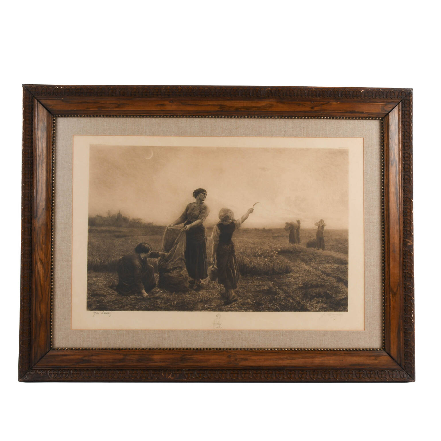 Framed Signed G. Mercie Lithograph "A Day in the Field" After Jules Breton
