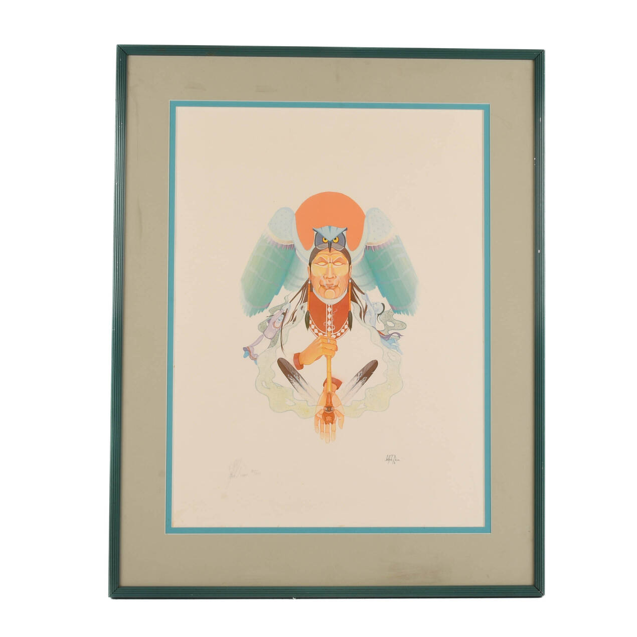 Framed Signed Holhkunna Lithograph by Gary White Deer