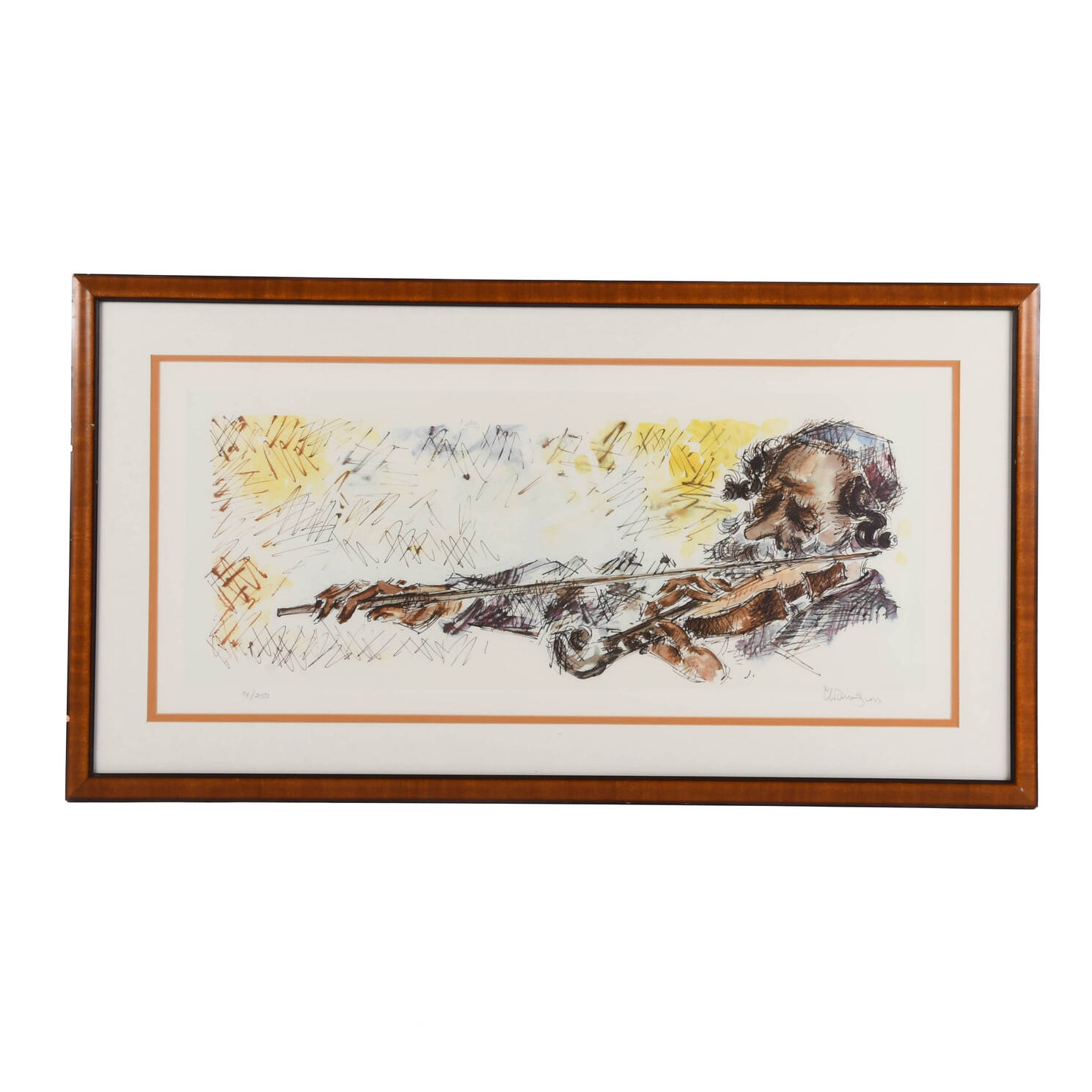 Framed Signed Chaim Gross Fiddler Lithograph