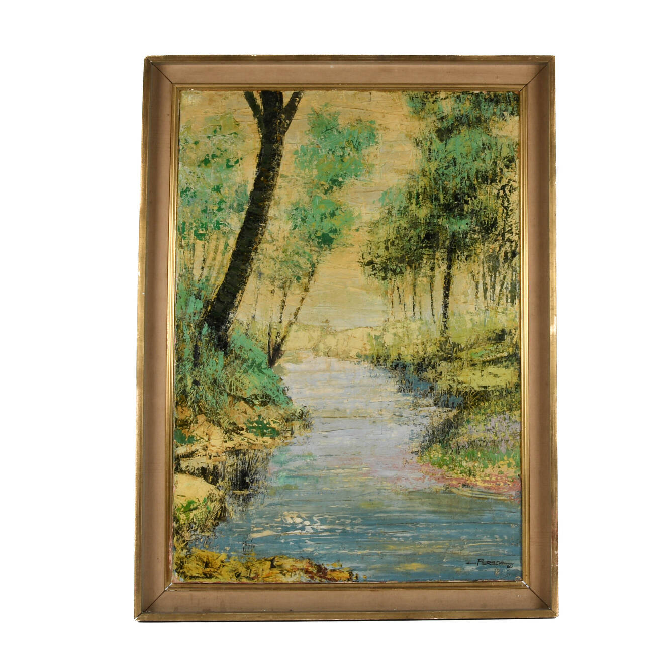 Framed Signed Peaceful Creek Oil on Canvas by Pereda