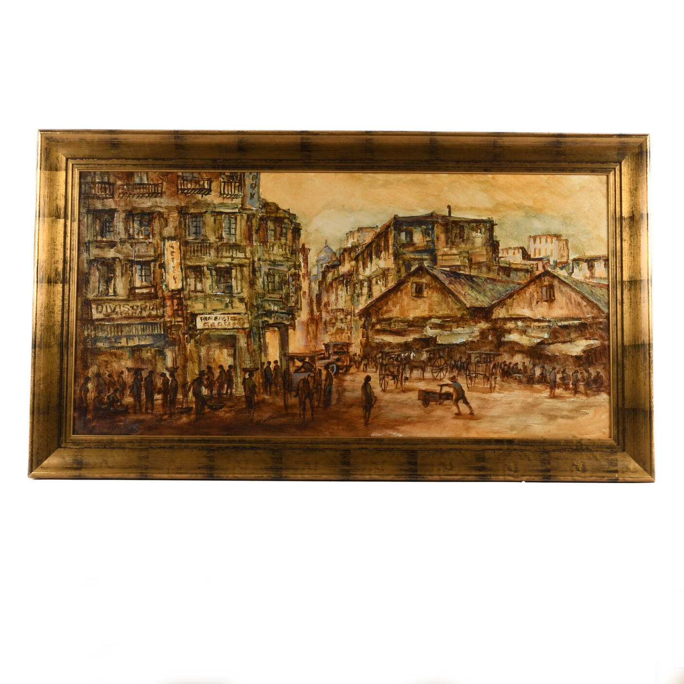 Framed Signed Impressionist Bustling City Scene Oil on Canvas