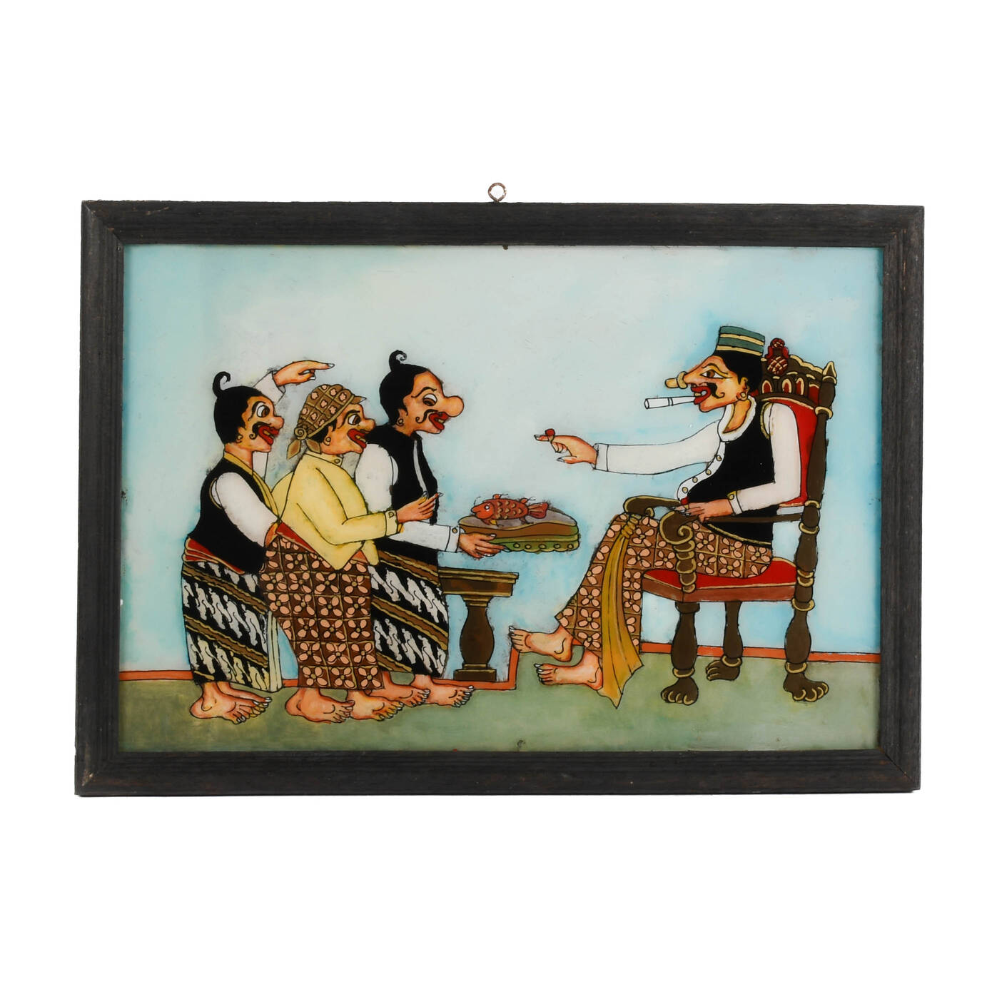 Framed Punakawan Petruk Becomes A King Reverse Glass Painting