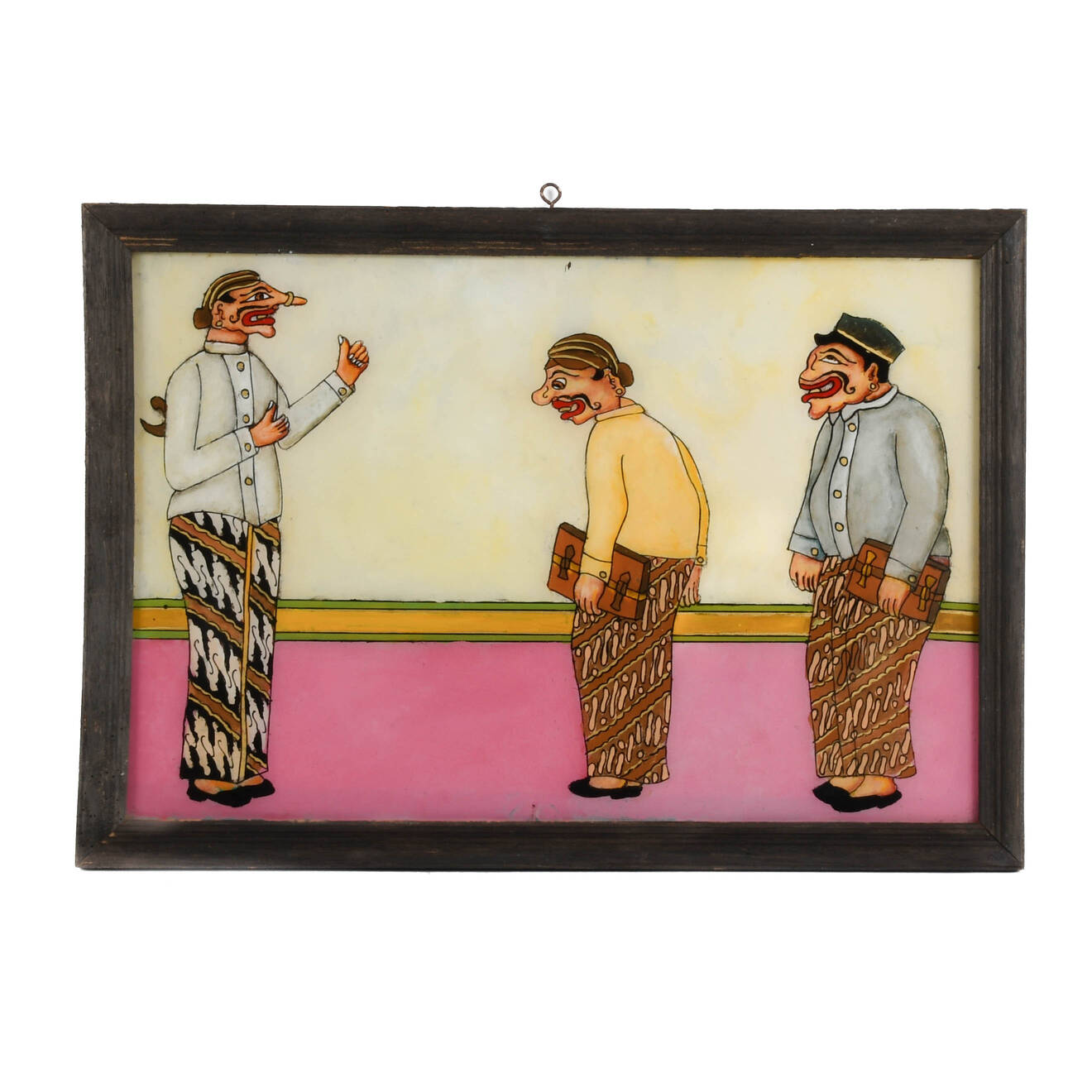 Framed Punakawan Reverse Glass Painting At The Meeting Hall