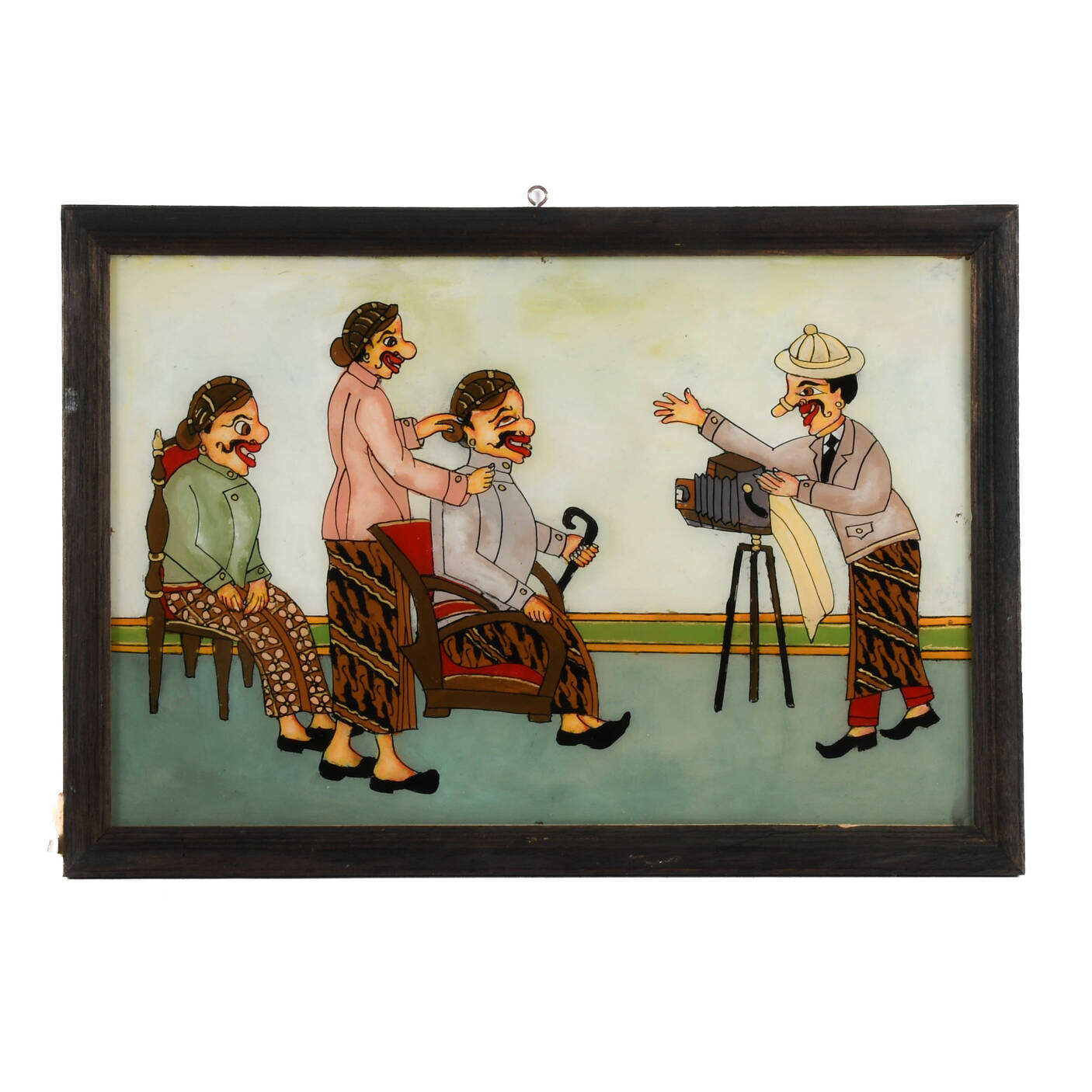 Framed Punakawan Reverse Glass Painting Say Cheese!