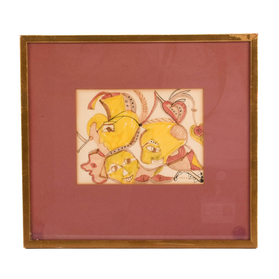 Framed Signed Figural Abstract Watercolor