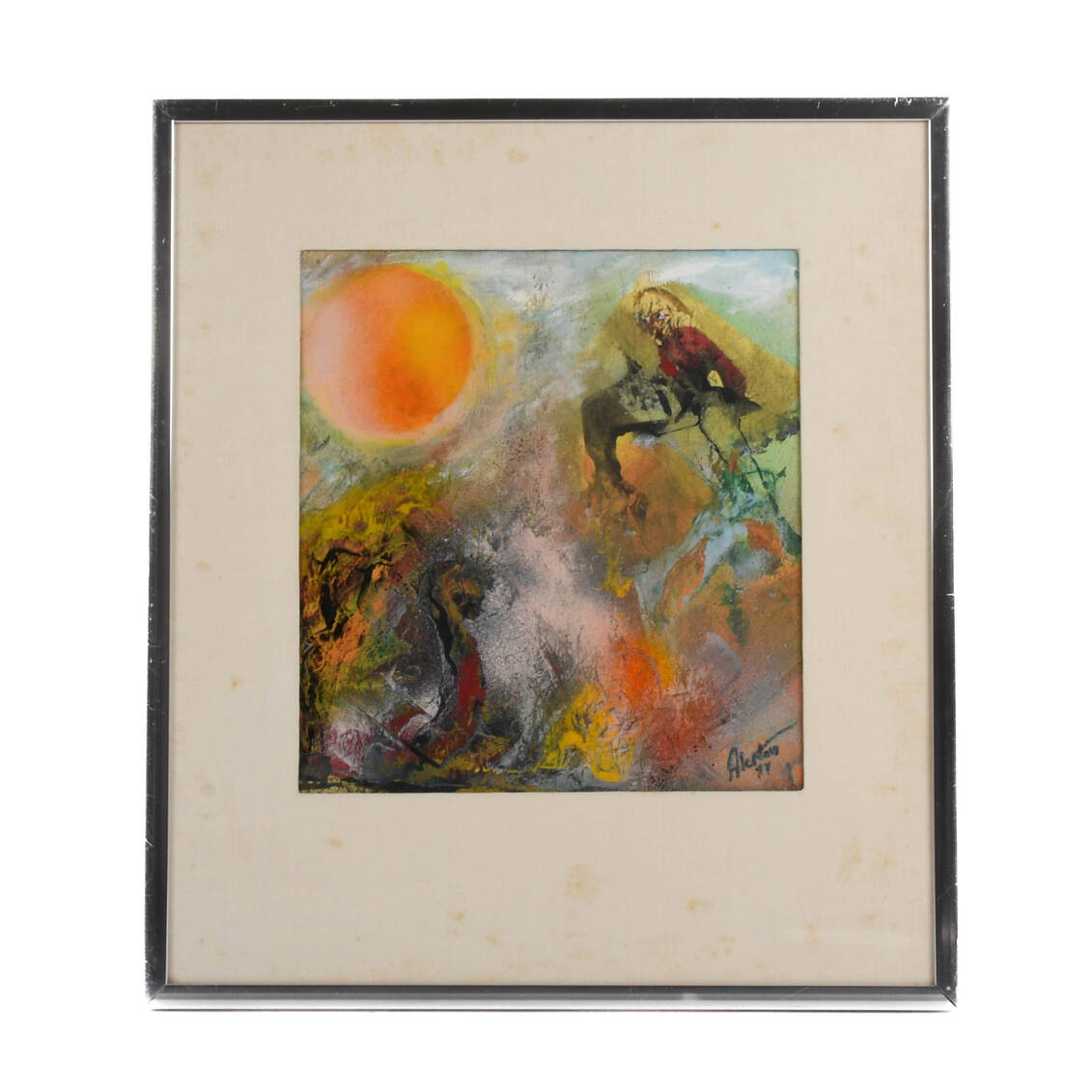 Framed J. Akston "Voyage to the Moon" Acrylic and Enamel on Paper