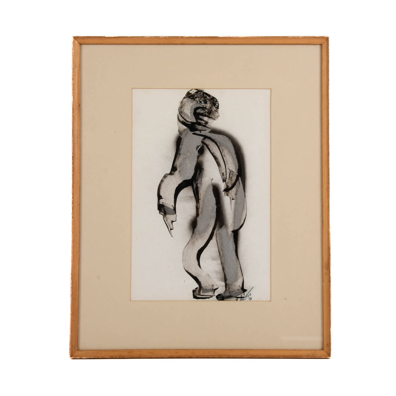 Framed Signed J. Akston "The Wanderer, 1970" Acrylic and Paper Painting