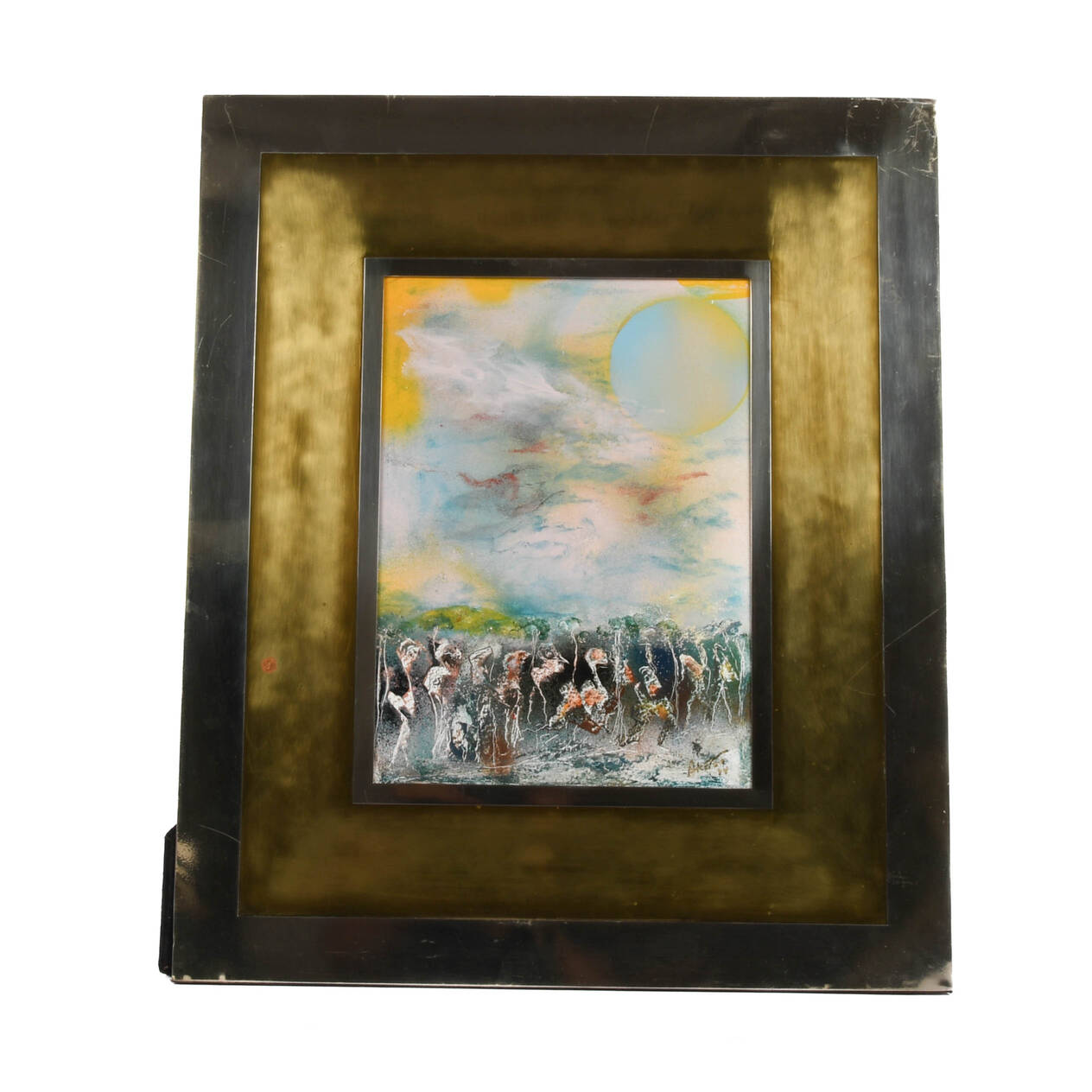 Framed Signed J. Akston "Moon Madness, 1974" Enamel and Acrylic on Masonite