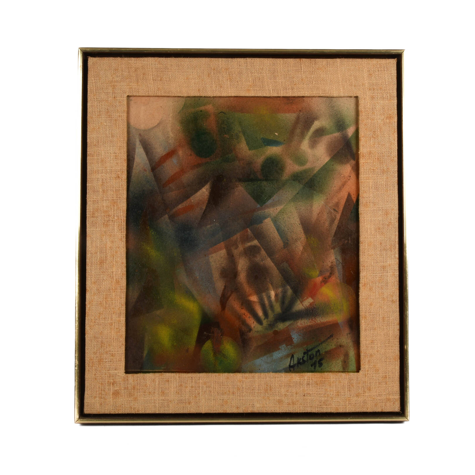 Framed J. Akston Abstract Composition '75 Mix Media Artwork