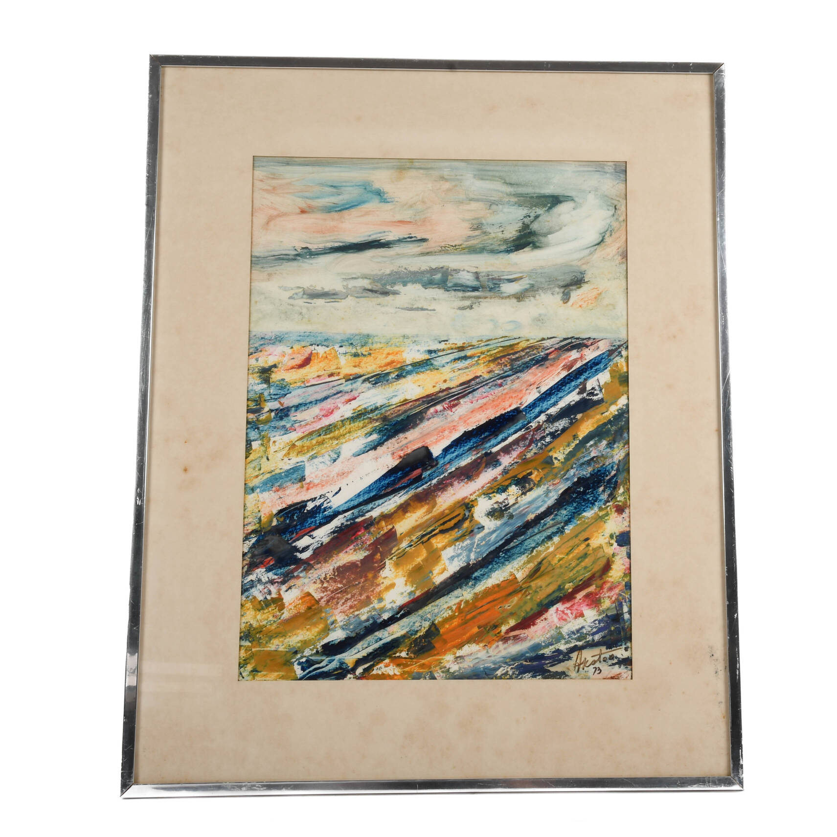Framed Signed J. Akston "Untitled, 1973" Mixed Media Artwork