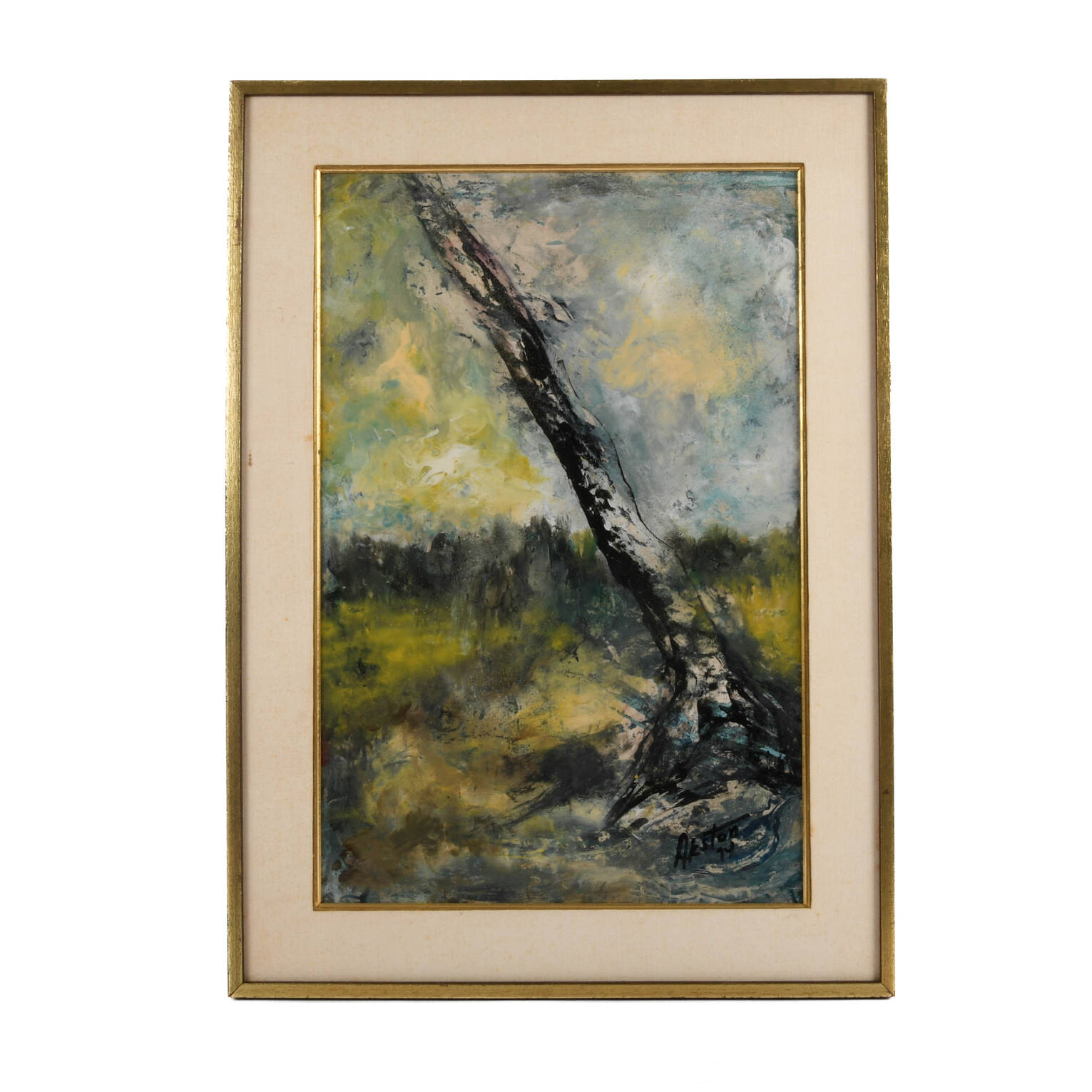 Framed Signed J. Akston "Blight, 1974" Acrylic and Enamel on Paper
