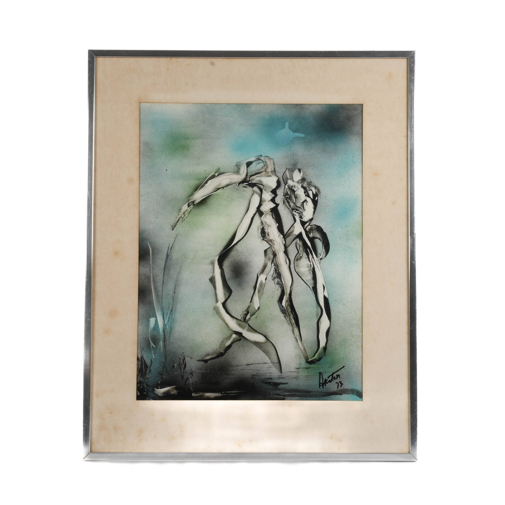 Framed Signed J. Akston "Untitled 1973" Enamel on Board