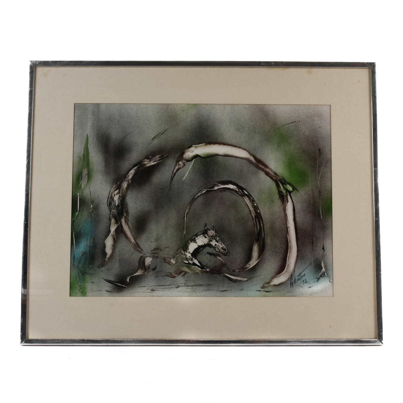 Framed J. Akston Untitled 1973 Enamel on Paper on Board