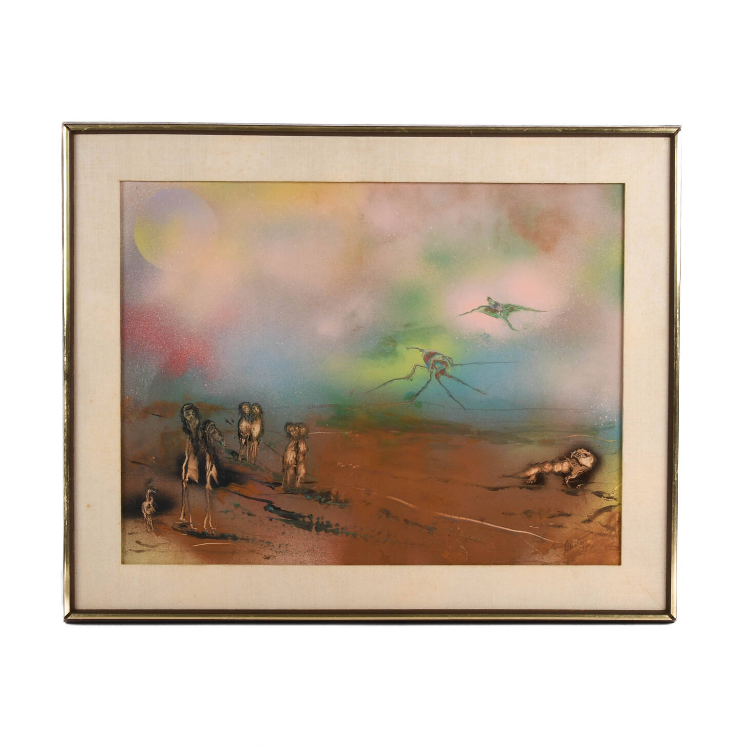Signed J. Akston "Placental Beings Swept Over Deserted Lands, 1975" Enamel
