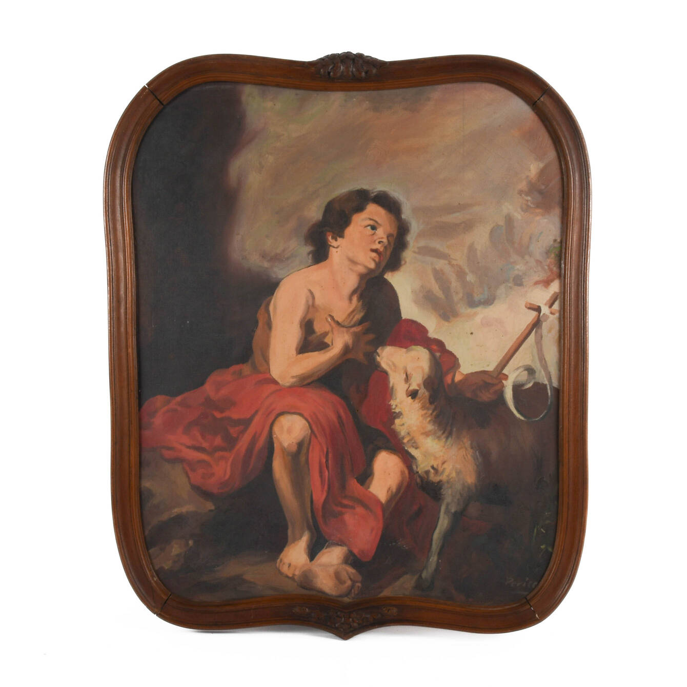 Signed St. John the Baptist as a Child After Murillo Oil on Canvas on board