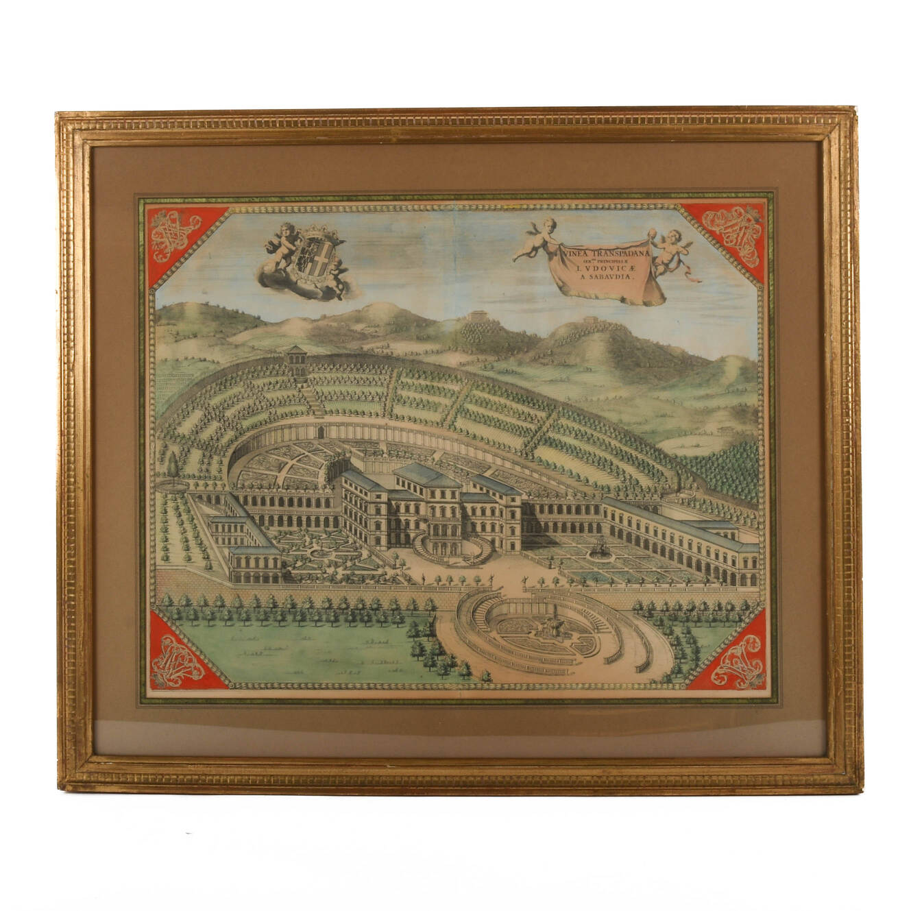 Framed Antique Engraving of Villa della Regina