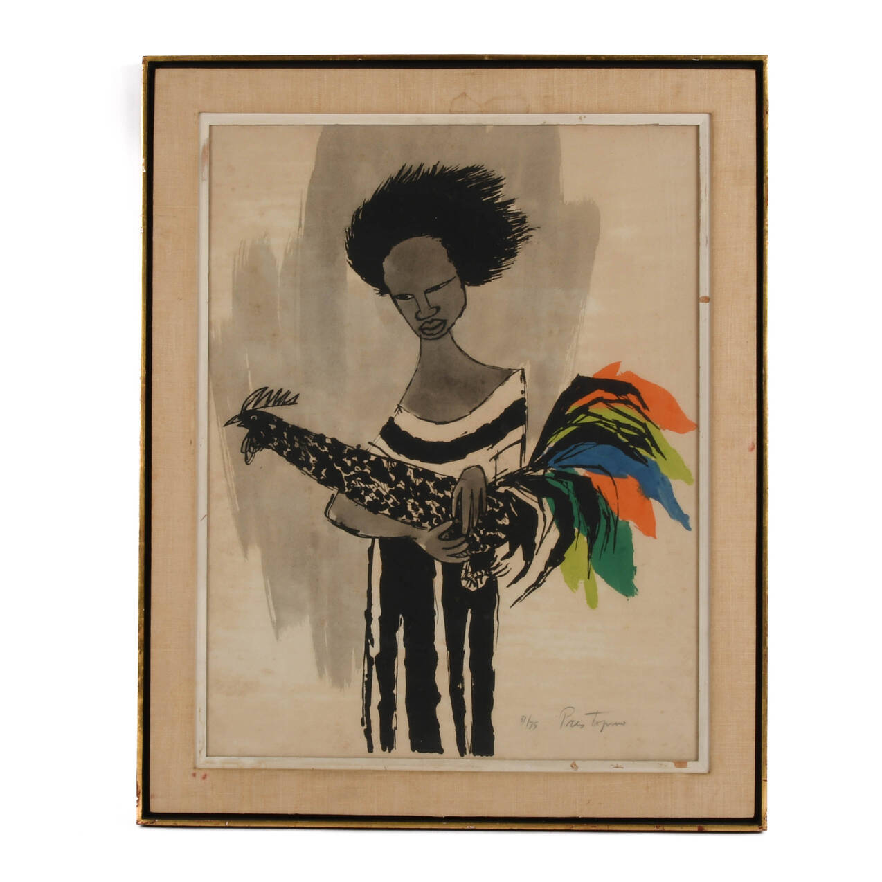 "Girl with Rooster" Limited-Edition Lithograph by Gregorio Prestopino