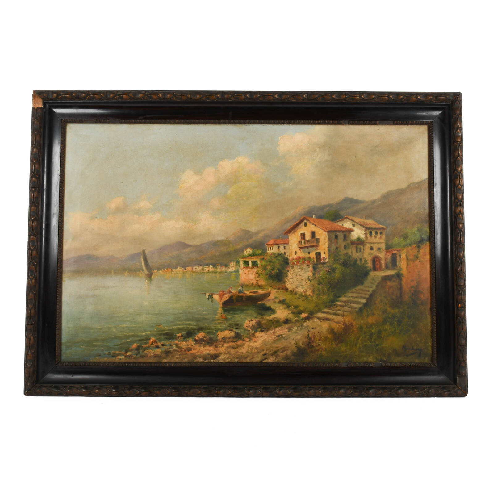 Framed Signed "Mediterranean Bay" Oil on Canvas