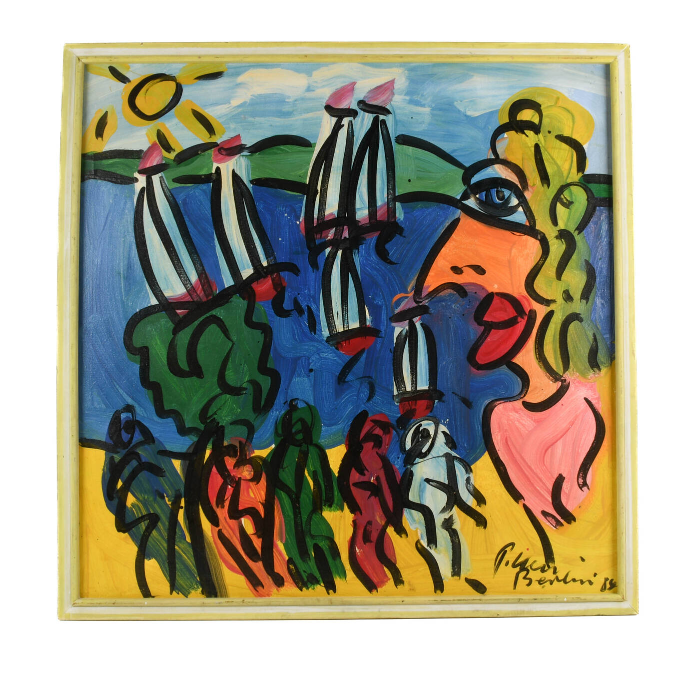 Framed Signed Peter Keil "Whimsical Seaside Composition" Mix Media