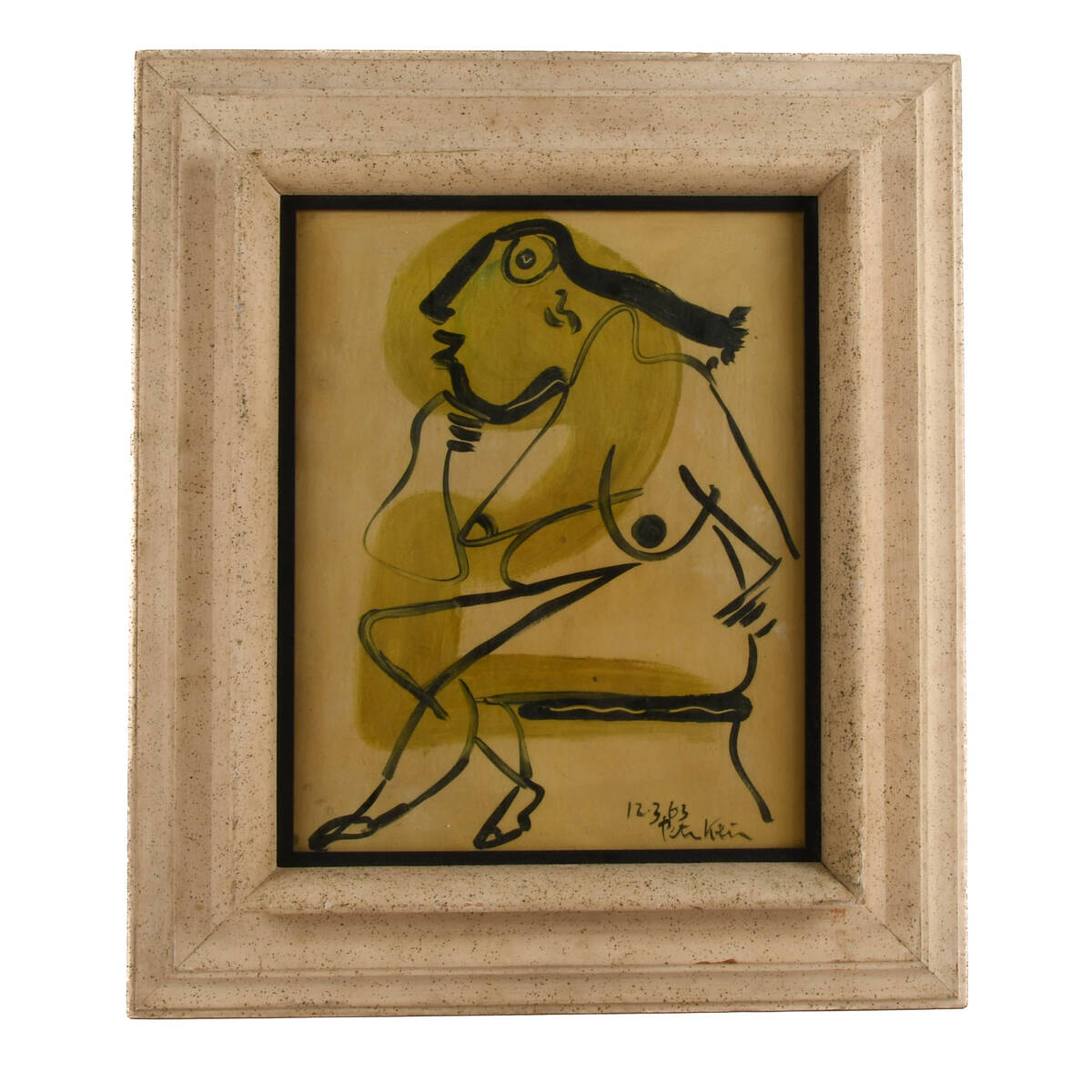 Framed Signed Peter Keil "Woman Sitting in a Chair 1963" Mix Media