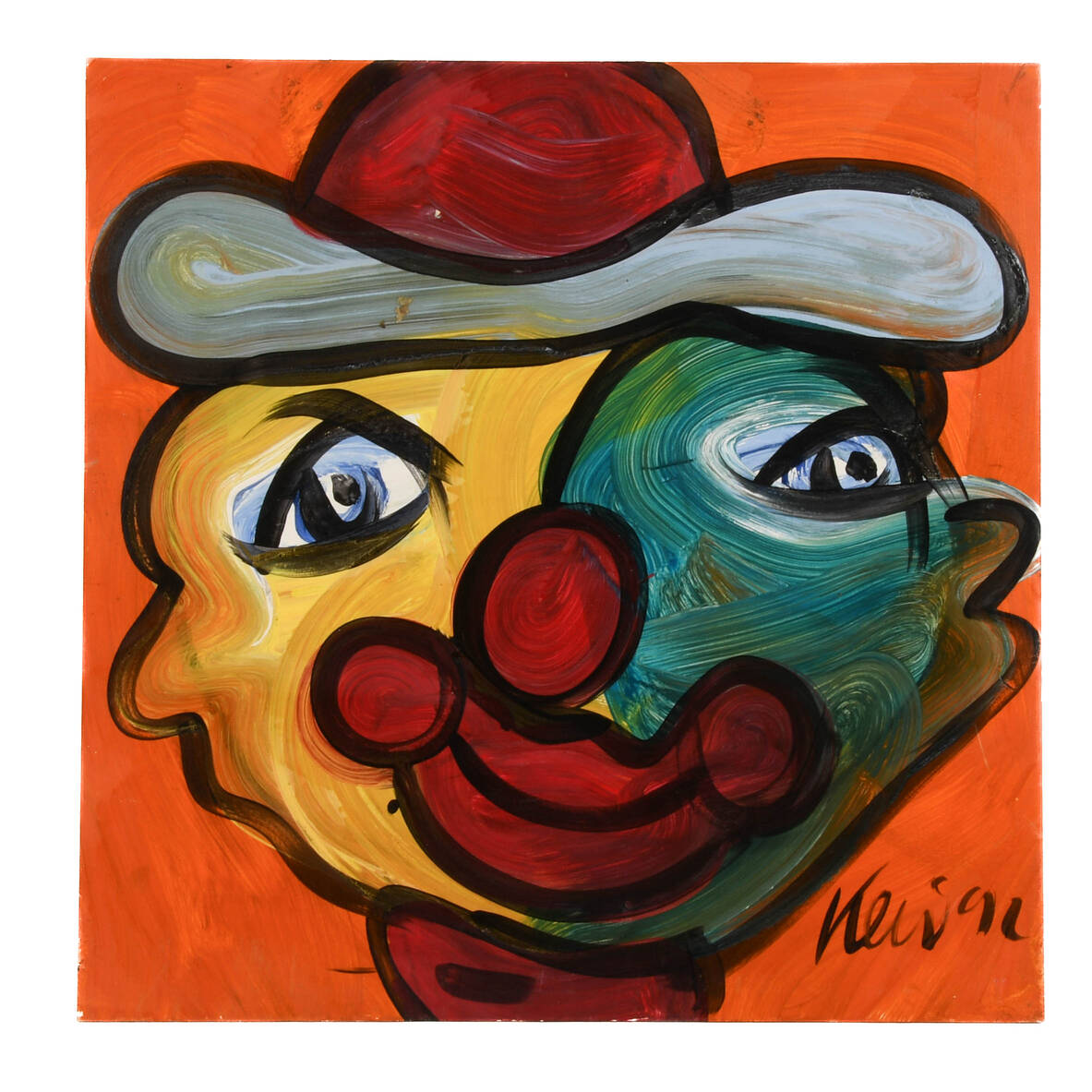 Signed Peter Keil "Clown in Contrast 1991" Mix Media on Masonite