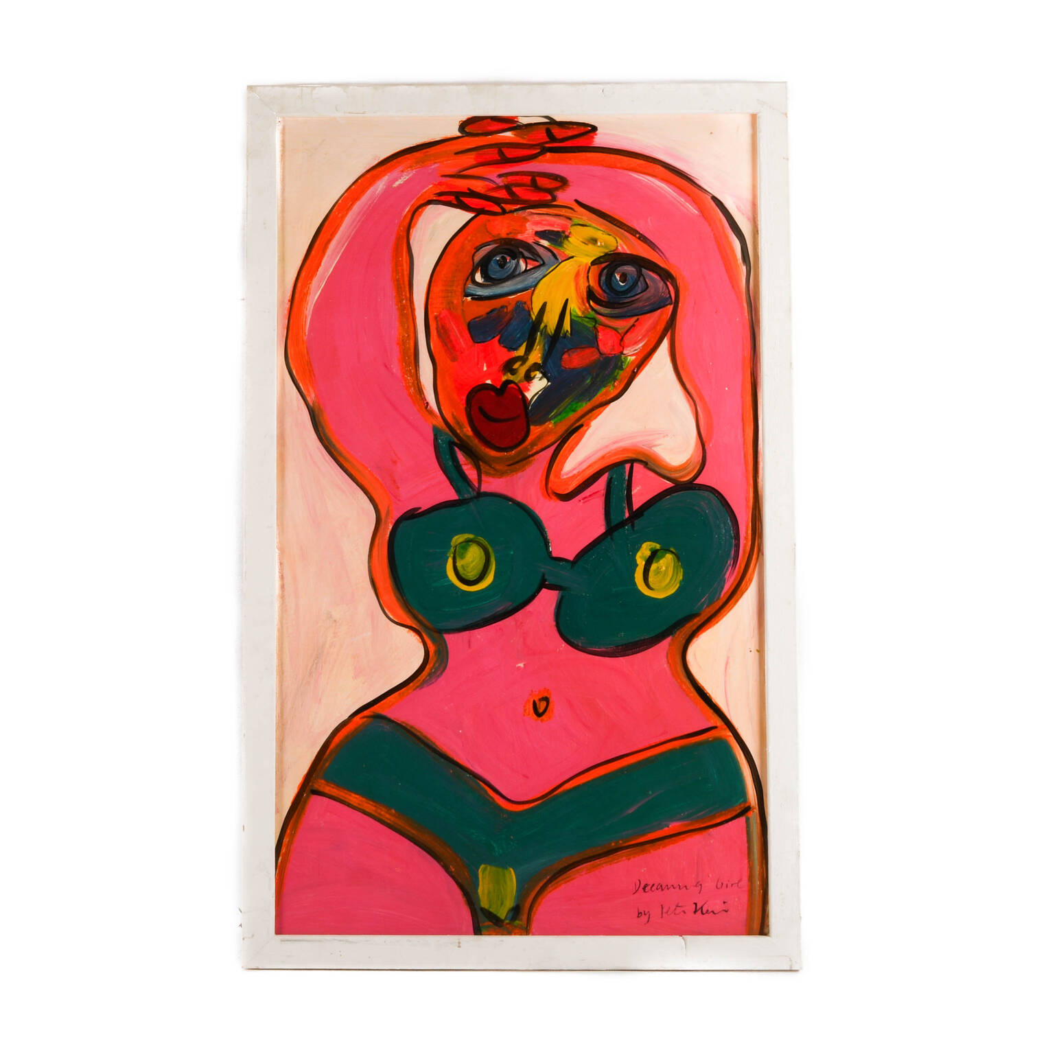 Signed Peter Keil "Dreaming Girl Grace Jones '05" Mix Media on Masonite