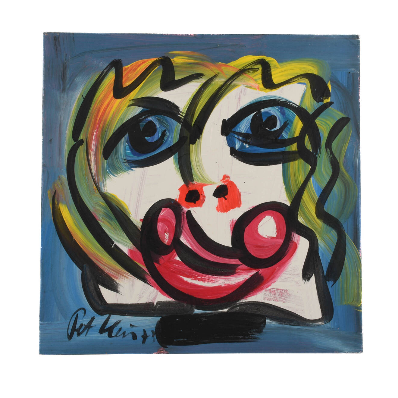 Signed Peter Keil "C. Clown 73" Mix Media on Masonite