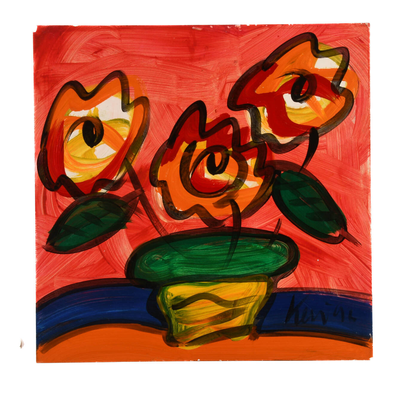 Peter Keil "Colorful Conversation in a Vase" Mix Media on Masonite