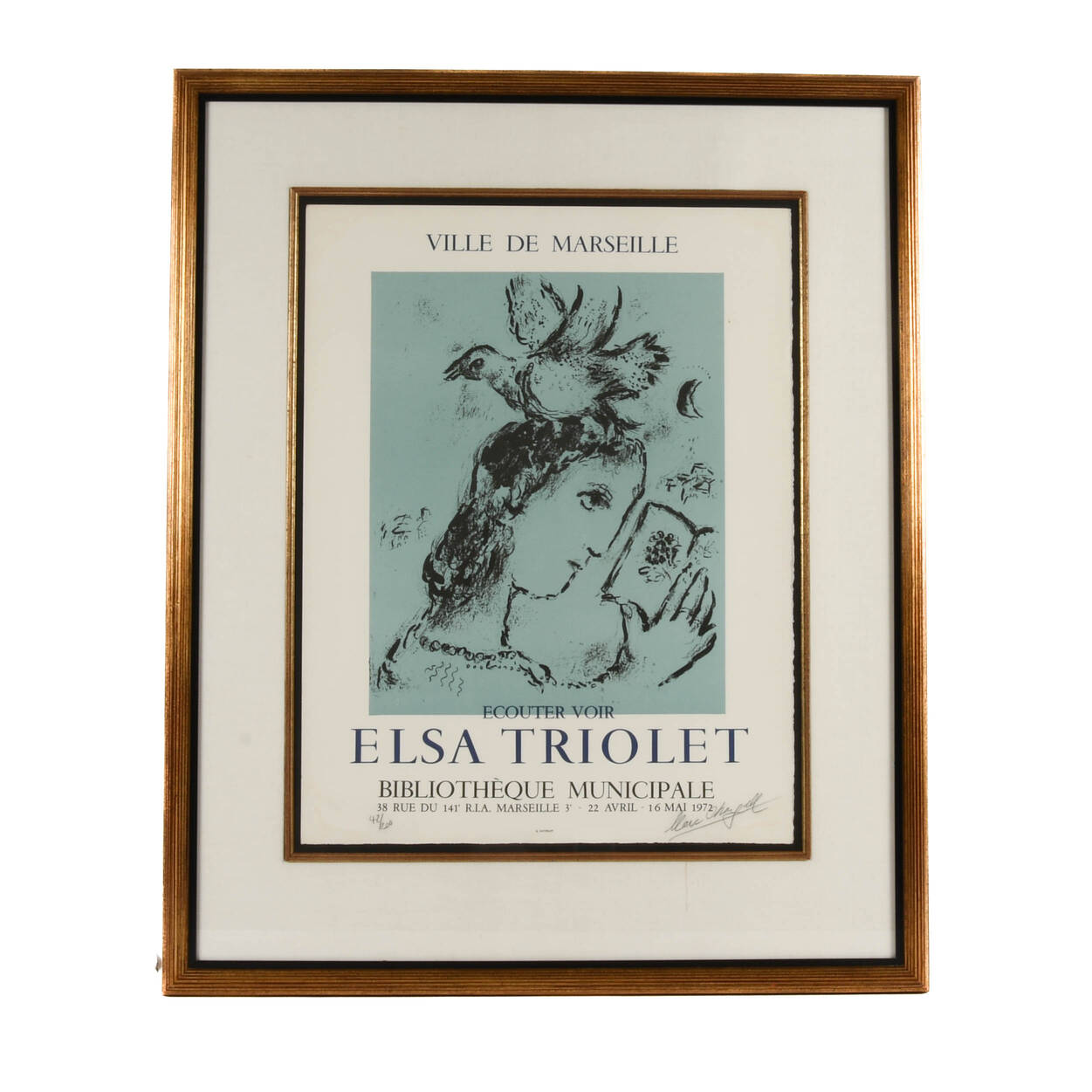 Framed Signed "Hommage à Elsa Triolet" Lithograph by Marc Chagall