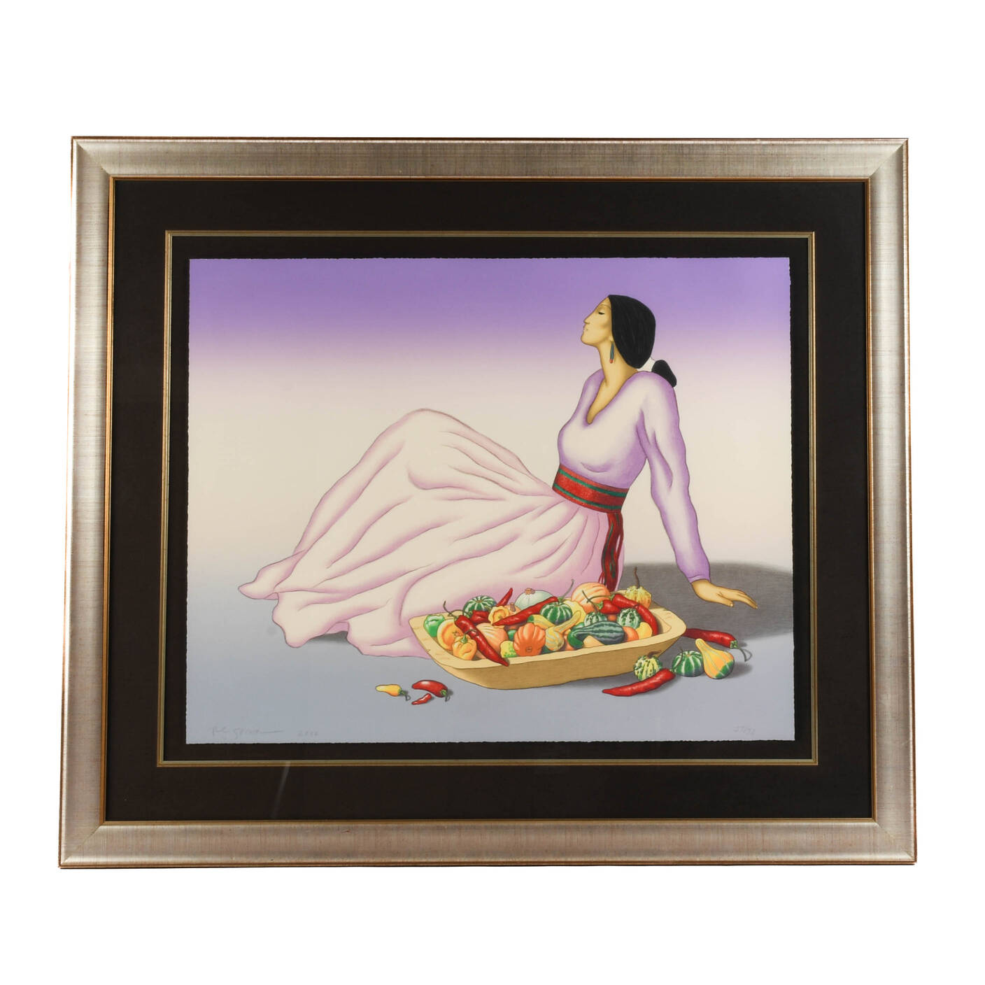 Framed Signed R.C Gorman Limited-Edition 57/75 Lithograph "Squash Blossom"