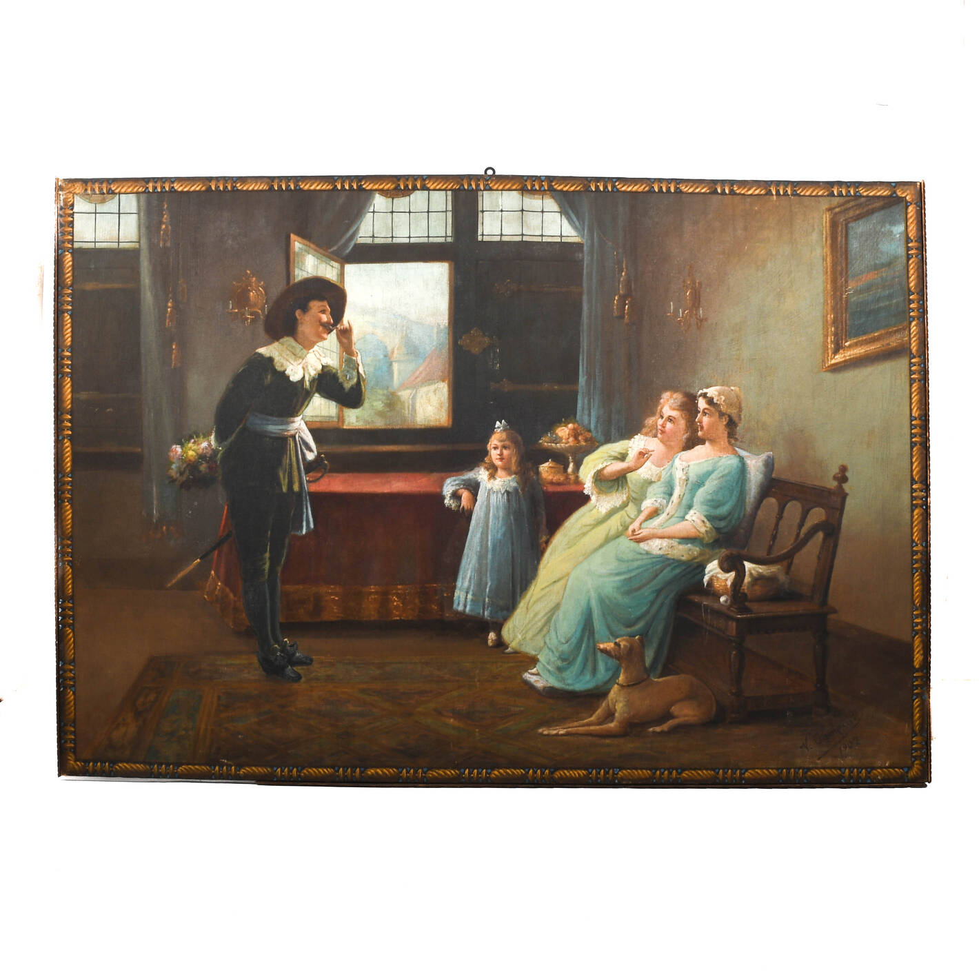 Large Partially Framed Signed V. Campini Painting