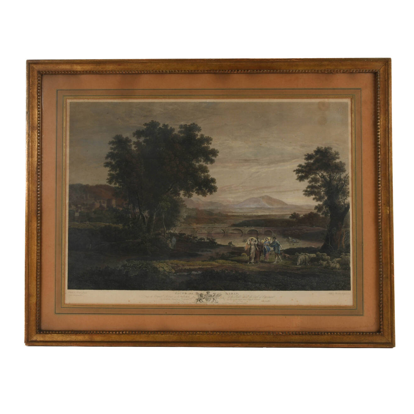 Framed Antique Engraving of Jacob and Laban
