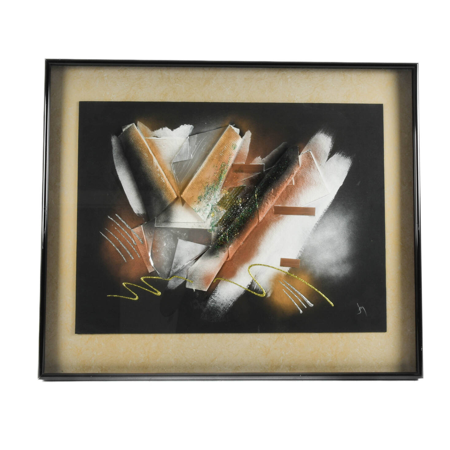 Framed Signed 3D Abstract-Style Mixed Media Painting