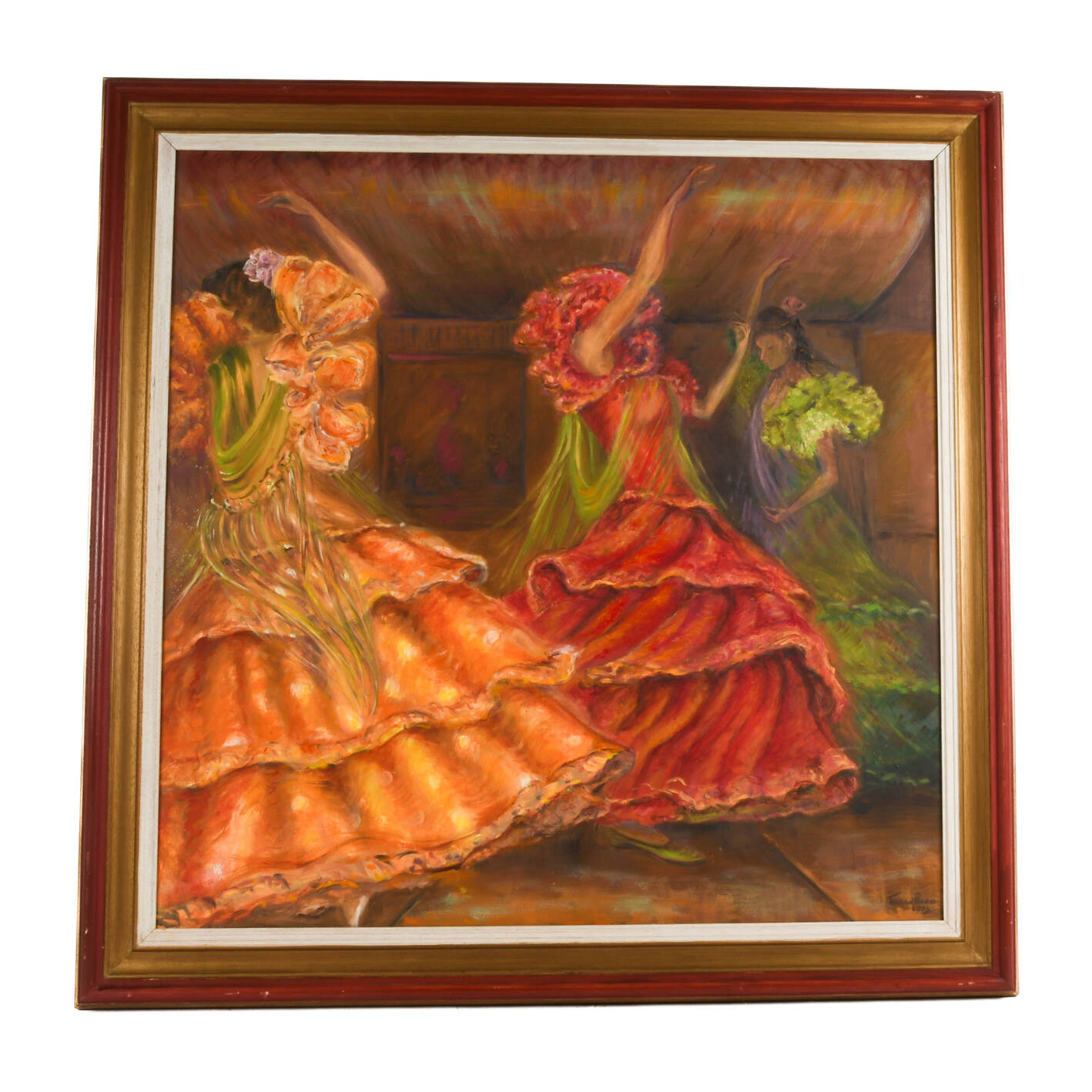 Framed Signed "Flamenco Dancers" Painting on Canvas by Teresa Perea