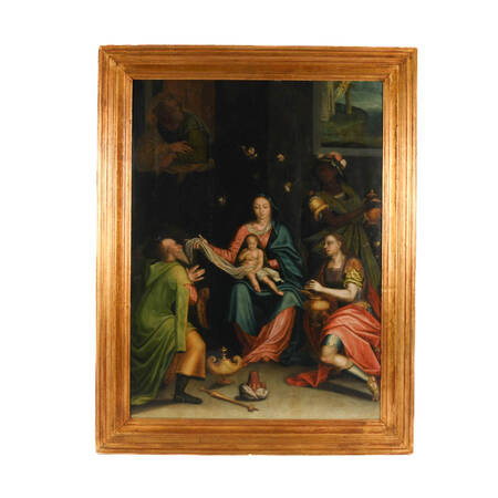 Antique Framed Adoration of the Magi Oil on Board