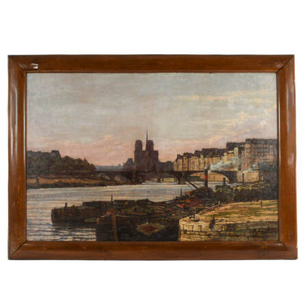Antique Framed Twilight on the Seine Oil on Canvas by Luigi Craveri