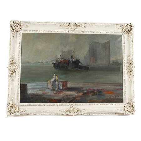 Framed Signed Lai Fontaine Steel Giants and Still Waters Oil on Canvas