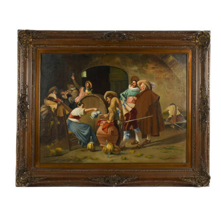 Framed Signed "Le Repas Des Mousquetaires" After Francesco Tito on Canvas