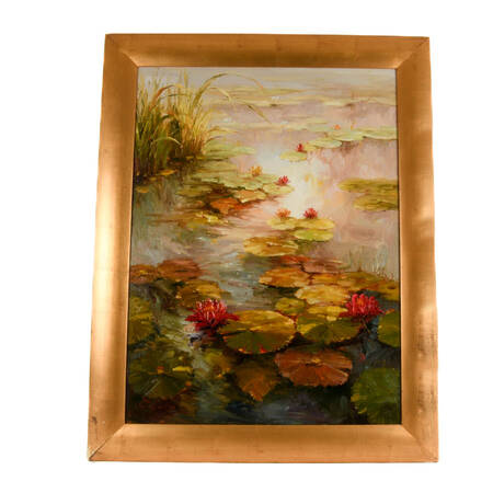 Framed Signed Vera Oxley Waterlilies Oil on Canvas
