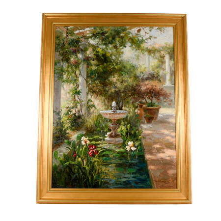 Framed Signed Zhao Song Sunlight In the Garden Oil on Canvas