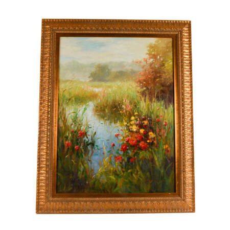 Framed Signed Vera Oxley Floral Estuary Oil on Canvas