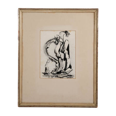 Framed Signed Akston "Puzzled" Oil on Paper