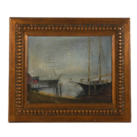 Framed Signed Masts and Mist Mixed Media on Canvas