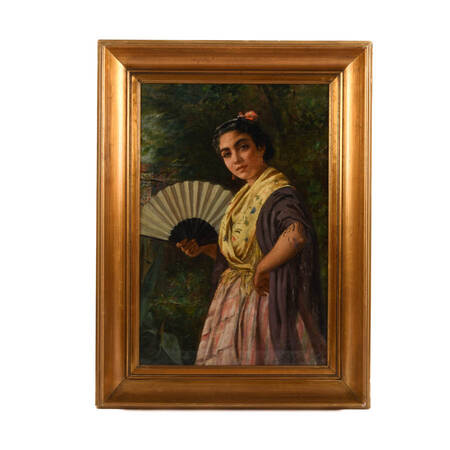 Framed Portrait of a Spanish Rose Oil on Canvas
