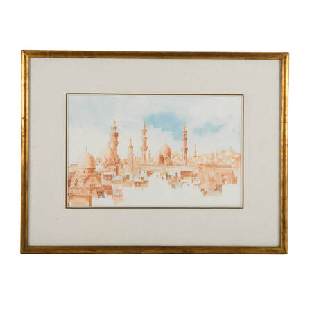 Framed Ahmed Dzuvic Echoes Above the Rooftops Architectural Watercolor
