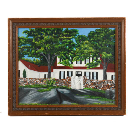Framed Signed Beneath the Red Roof Mixed Media on Board