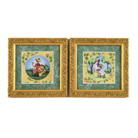 Framed Signed Condon Pair of Figural People Giclée Watercolors