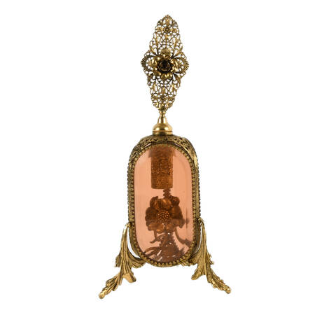 Ornate Footed Pink Glass Filigree Perfume Bottle