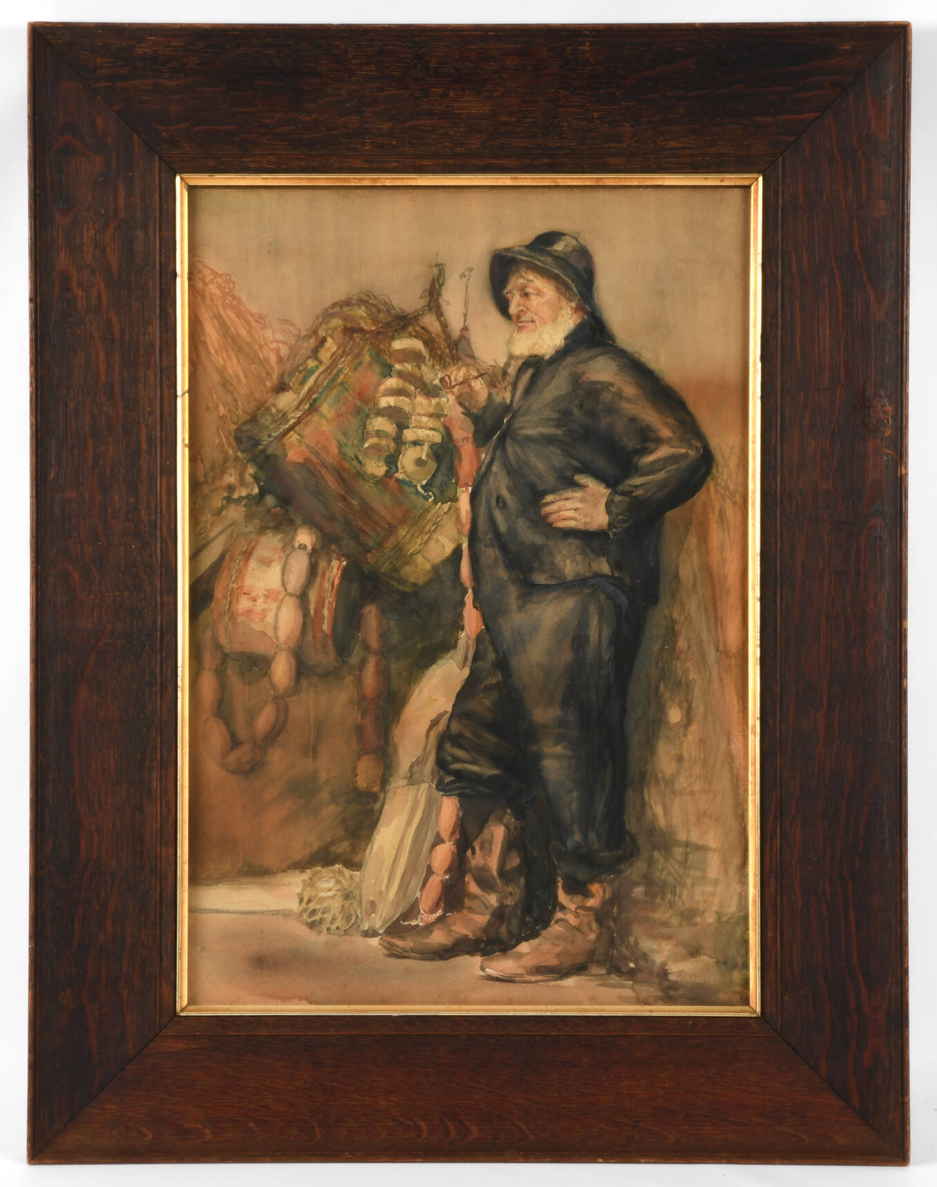 Framed Signed Merritt Man and His Provisions Watercolor